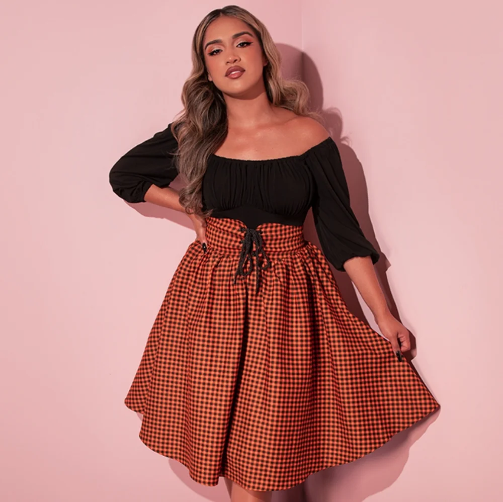 Corset Skirt in Orange Pumpkin Gingham - Picture 4 of 16